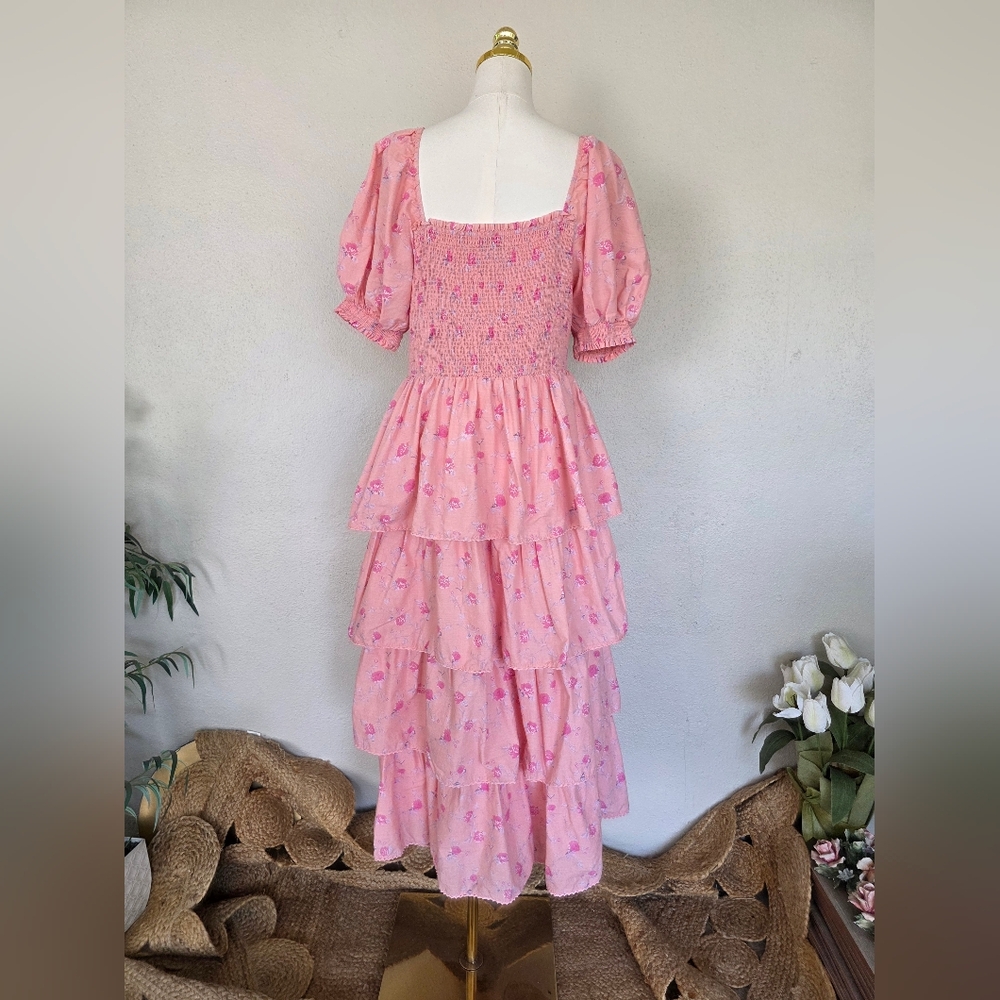 LoveShackFancy Pink Floral Tiered Maxi DressSmocked Tiered L - Picture 3 of 14
